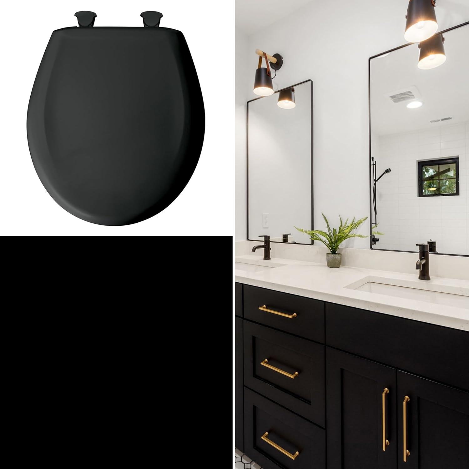 Bemis Classic Colors Slow Close Toilet Seat, Easy Clean Hinges and Durable Plastic Seat, Made in USA, Elongated, Black