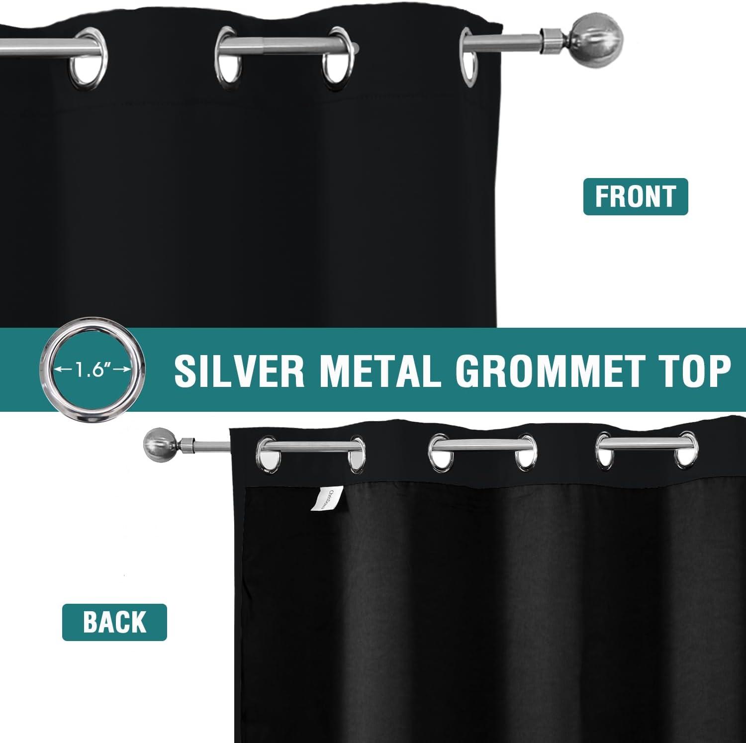 ChrisDowa Grommet Blackout Curtains for Bedroom and Living Room - 2 Panels Set Thermal Insulated Room Darkening Curtains (Black, 42 x 63 Inch)