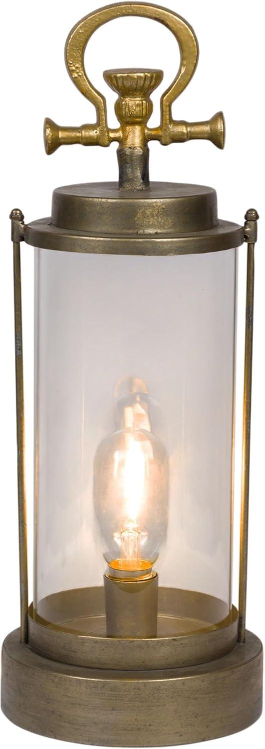 Vintage Metal & Glass Lantern with Warm LED Lights