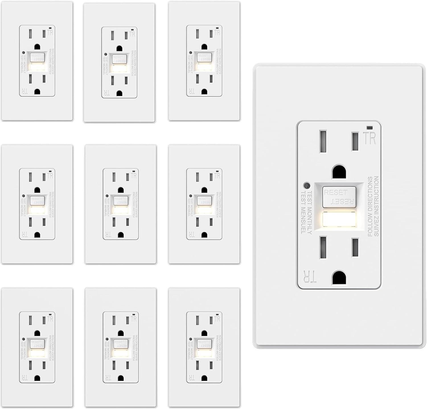 15amp Weather Resistant GFCI Outlet, Tamper Resistant GFI Receptacle with LED Indicator, Decor Wall Plate and Screws Included, ETL Certified, White 4 Pack