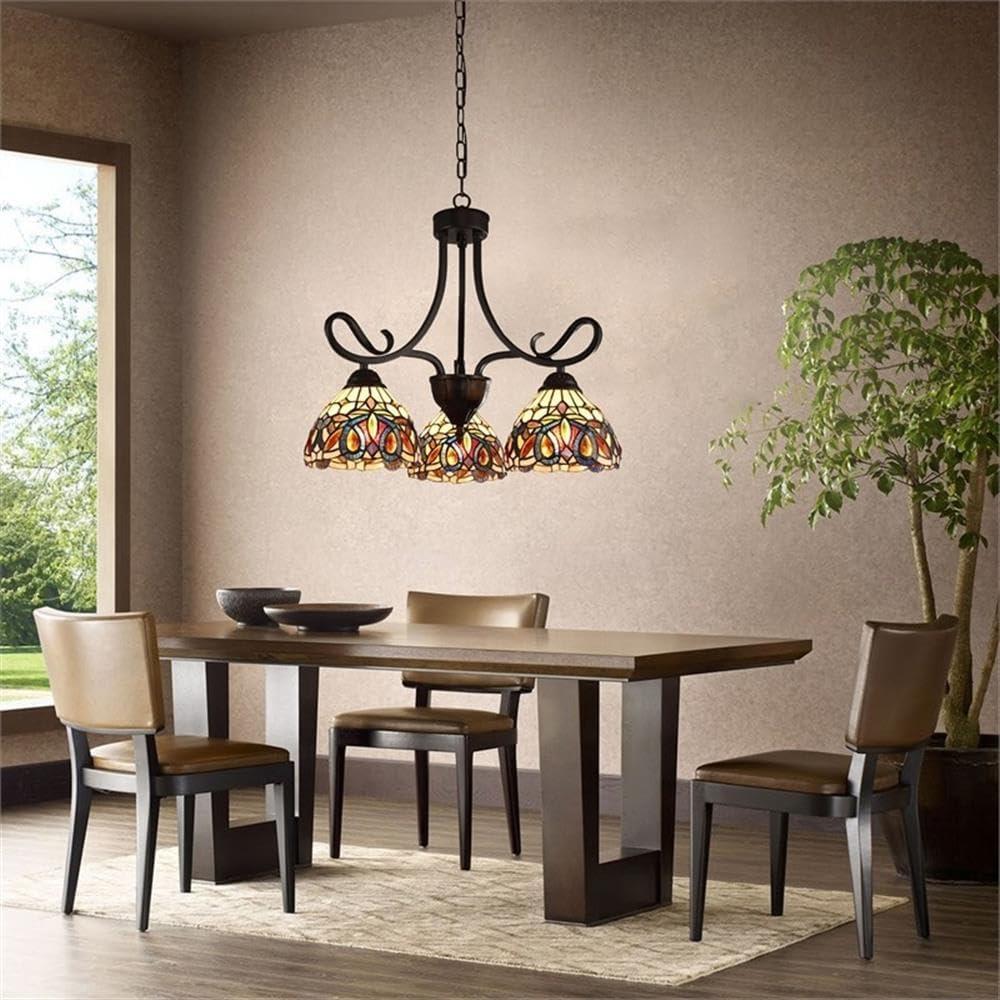 Radiance Goods Victorian Tiffany-Style Dark Bronze 3 Light Mini Chandelier 22" Wide