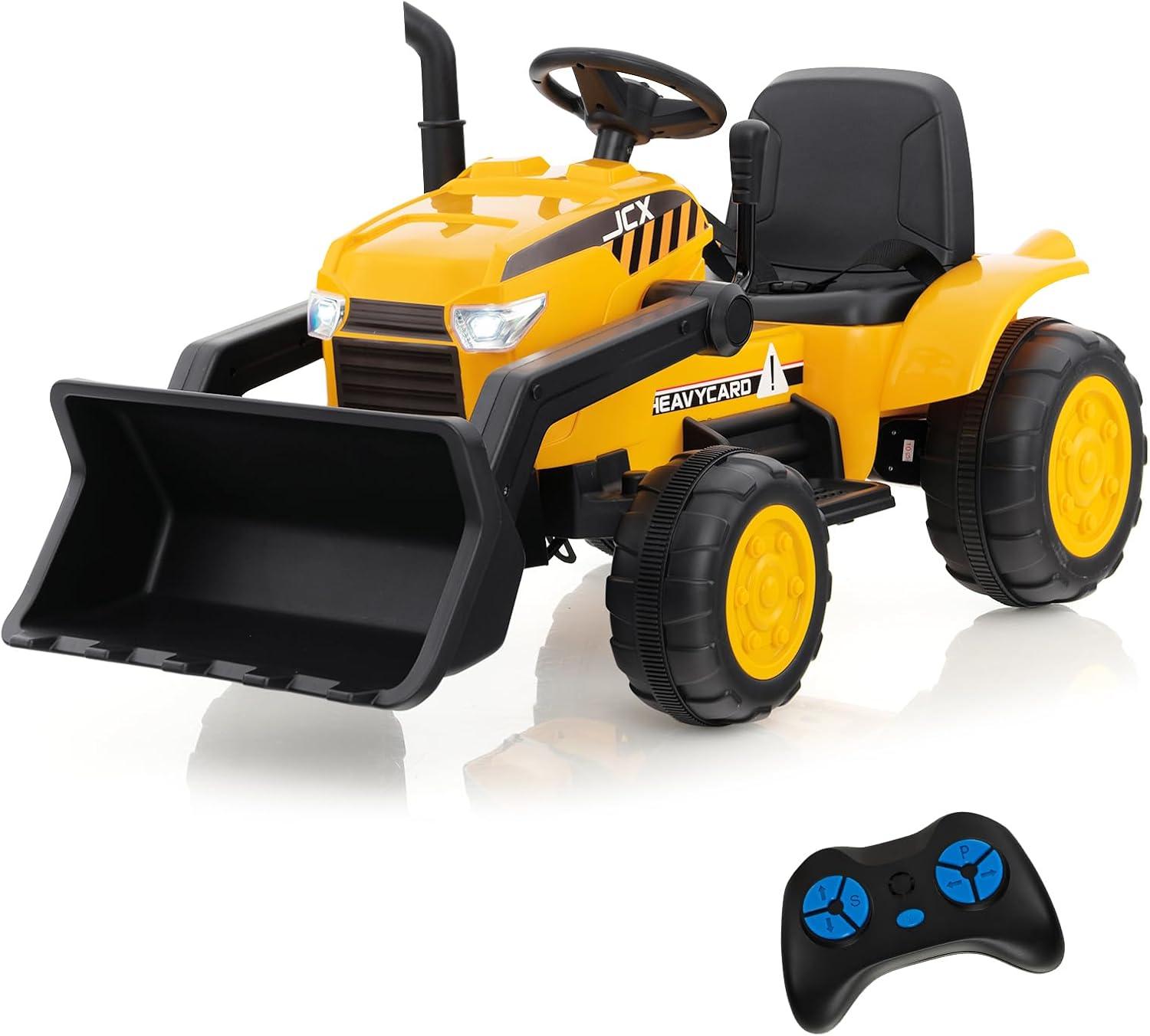 Costway 12V Kids Ride On Excavator Digger Electric Bulldozer Tractor RC with Light & Music