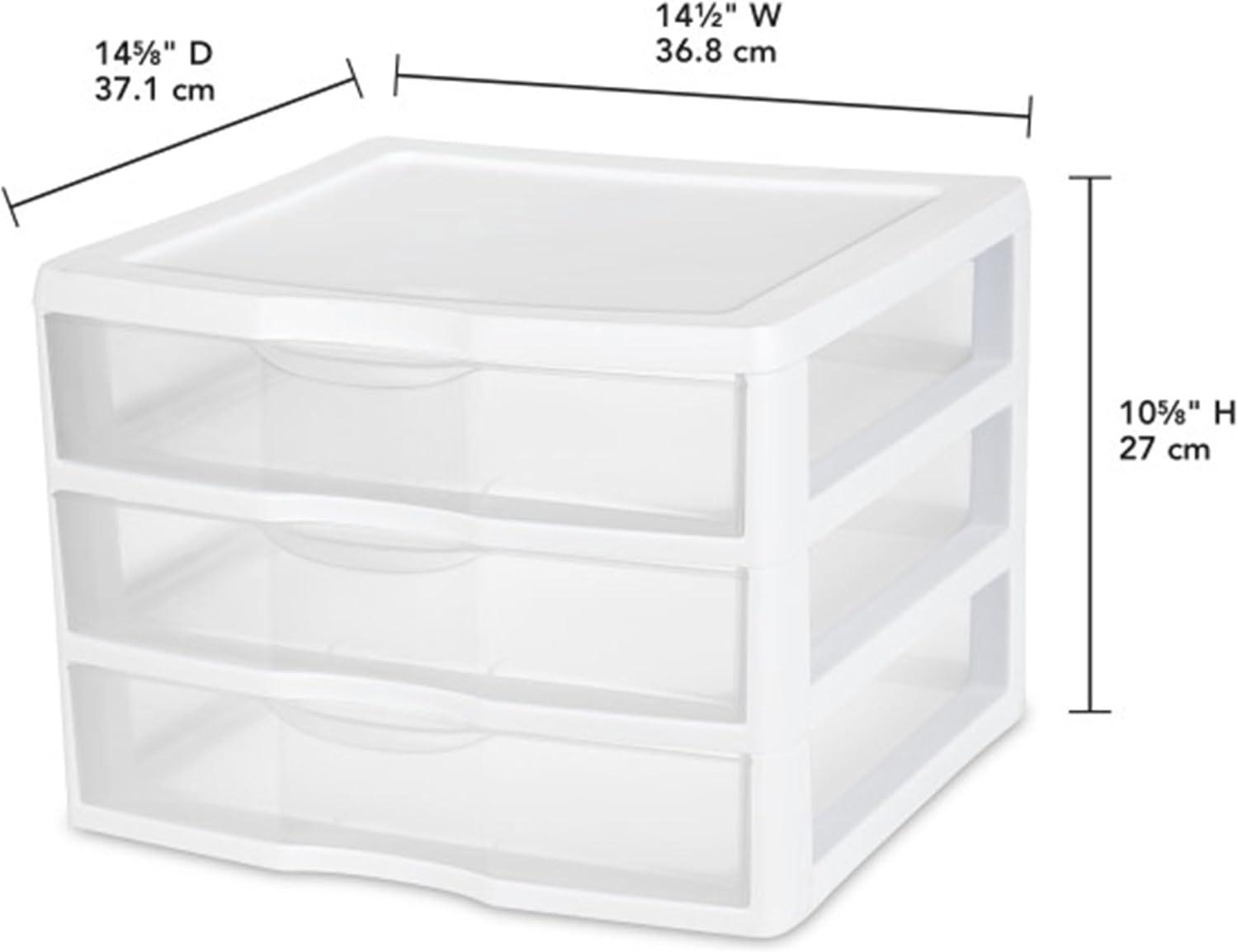 Sterilite 3-Pack 3 Drawer Plastic Storage, Stackable Dresser Organizer Drawers, White