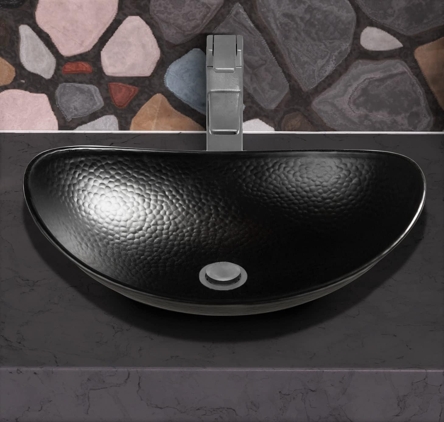 Monarch Abode Matte Black Hand Hammered Harbor Bathroom Vessel Sink, 19 inches