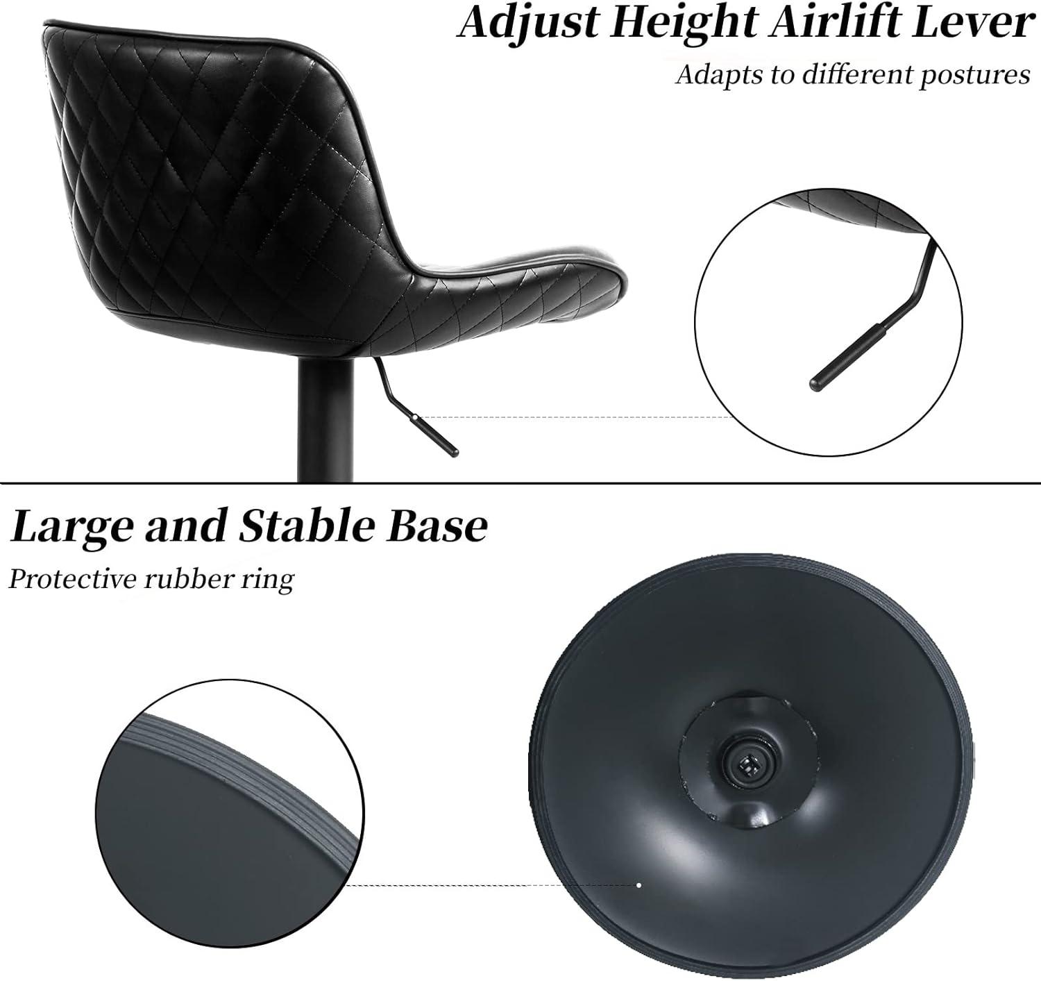 Zager Swivel Adjustable Height Bar Stools, Leather Upholstered Counter Stools, Modern Pub Stool