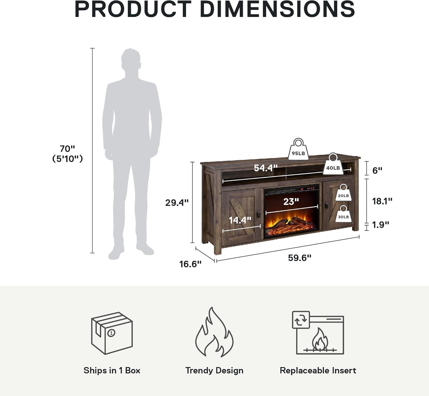 Ameriwood Home Farmington Electric Fireplace Console for TVs up to 60", Rustic