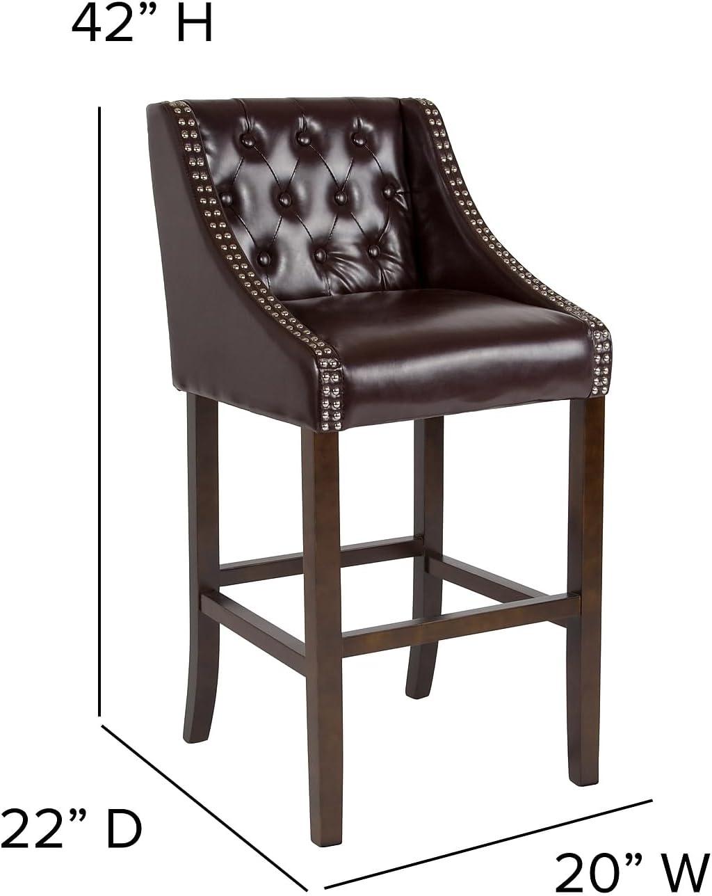 Flash Furniture 2 Pk. Carmel Series 30" High Transitional Tufted Walnut Barstool with Accent Nail Trim in Brown LeatherSoft