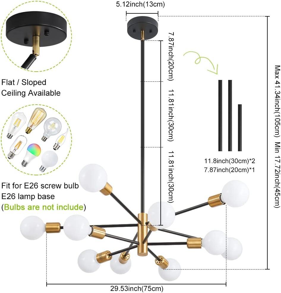 Black and Gold Metal 10-Light Sputnik Chandelier