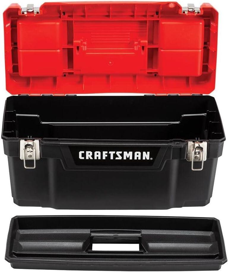 Craftsman Tool Box, Plastic, Black/Red, 20 in W x 10 in D x 10 in H