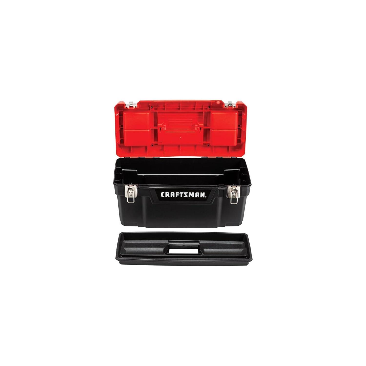 Craftsman Tool Box, Plastic, Black/Red, 20 in W x 10 in D x 10 in H