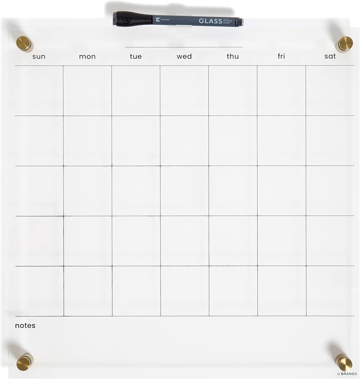 16" Clear Acrylic Dry Erase Calendar with Gold Hardware