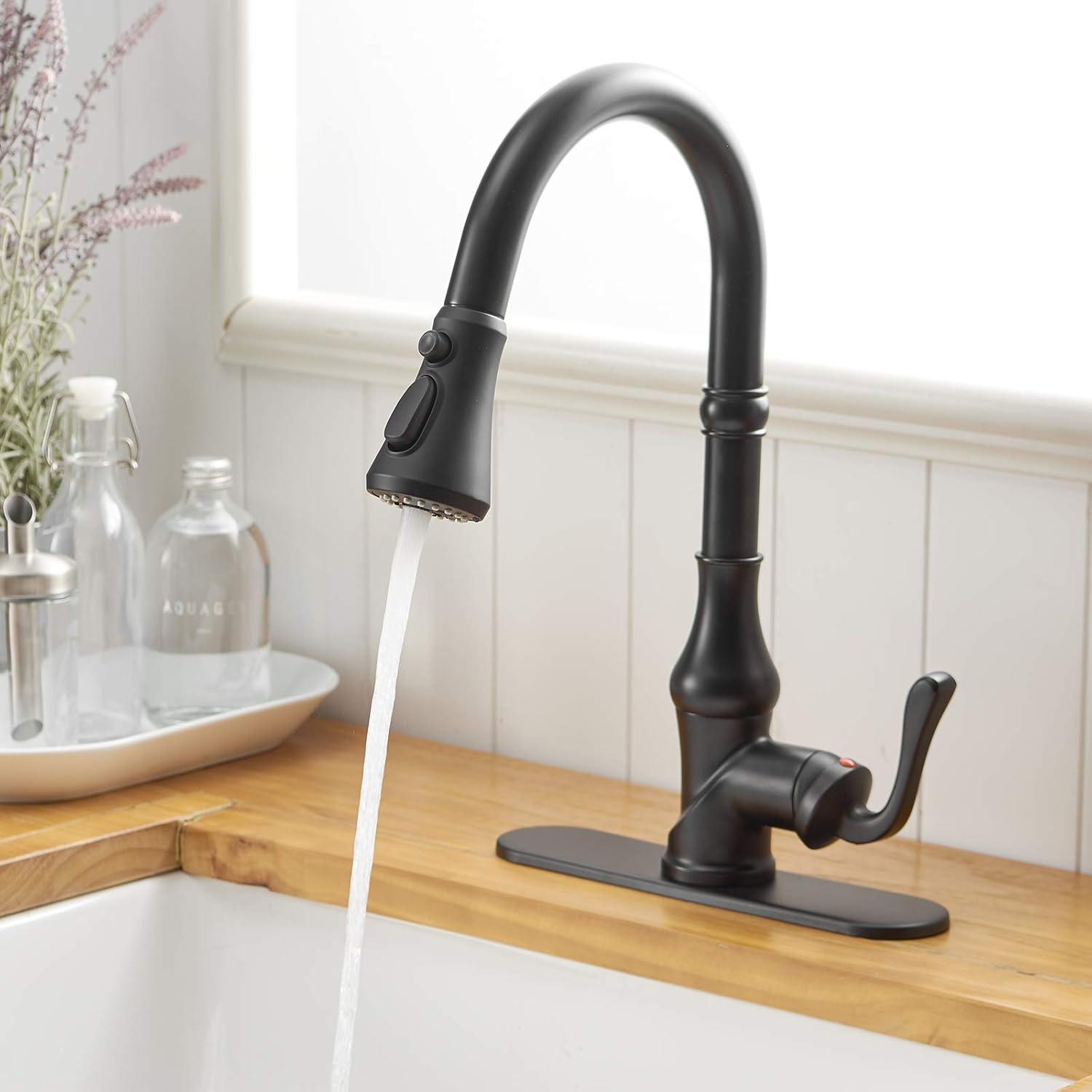 BWE Single-Handle Pull-Down Sprayer 3 Spray High Arc Kitchen Faucet With Deck Plate