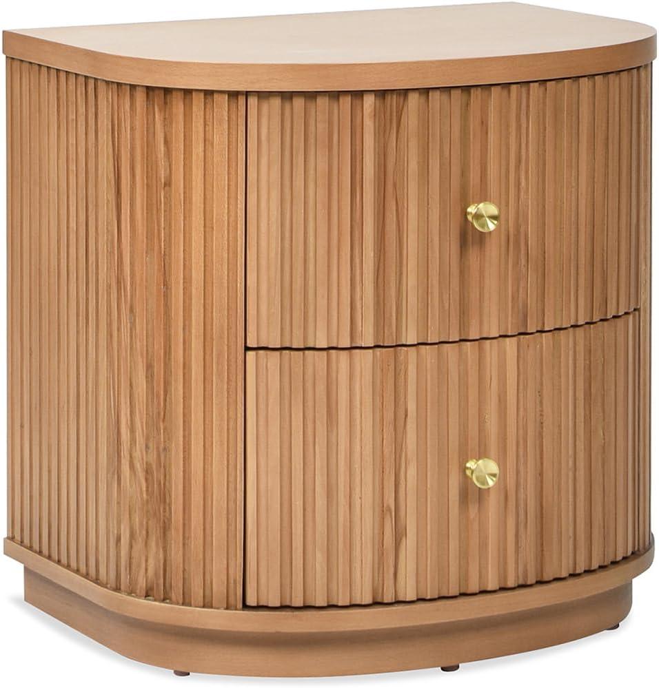 Jennifer Taylor Home Valentine 24" 2-Drawer Storage Side Table, Natural Brown Beech Wood