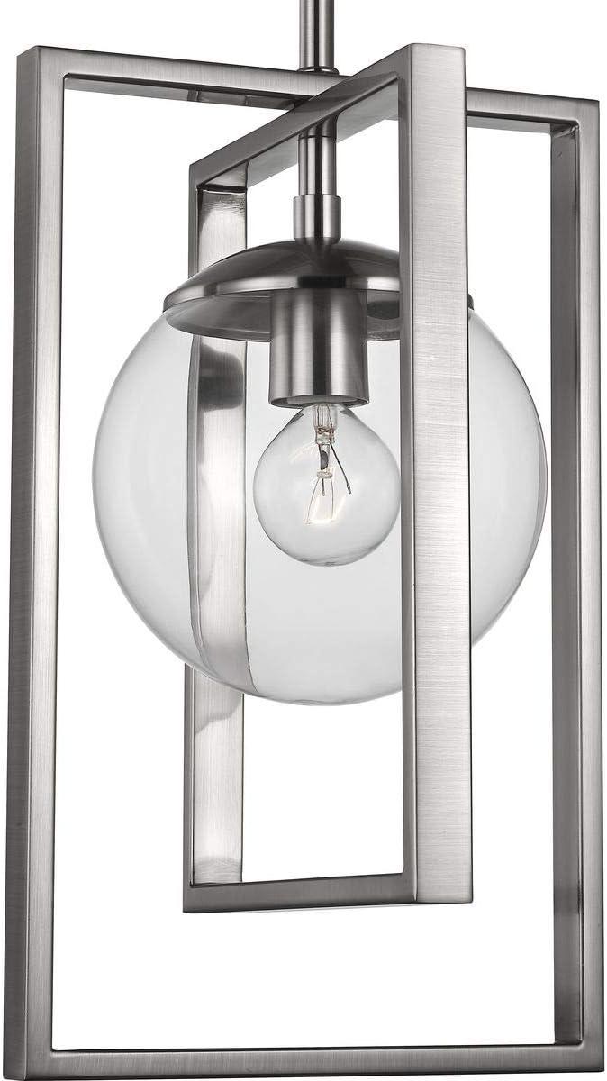 Progress Lighting Atwell 1-Light Pendant, Brushed Nickel, Clear Globe Shade