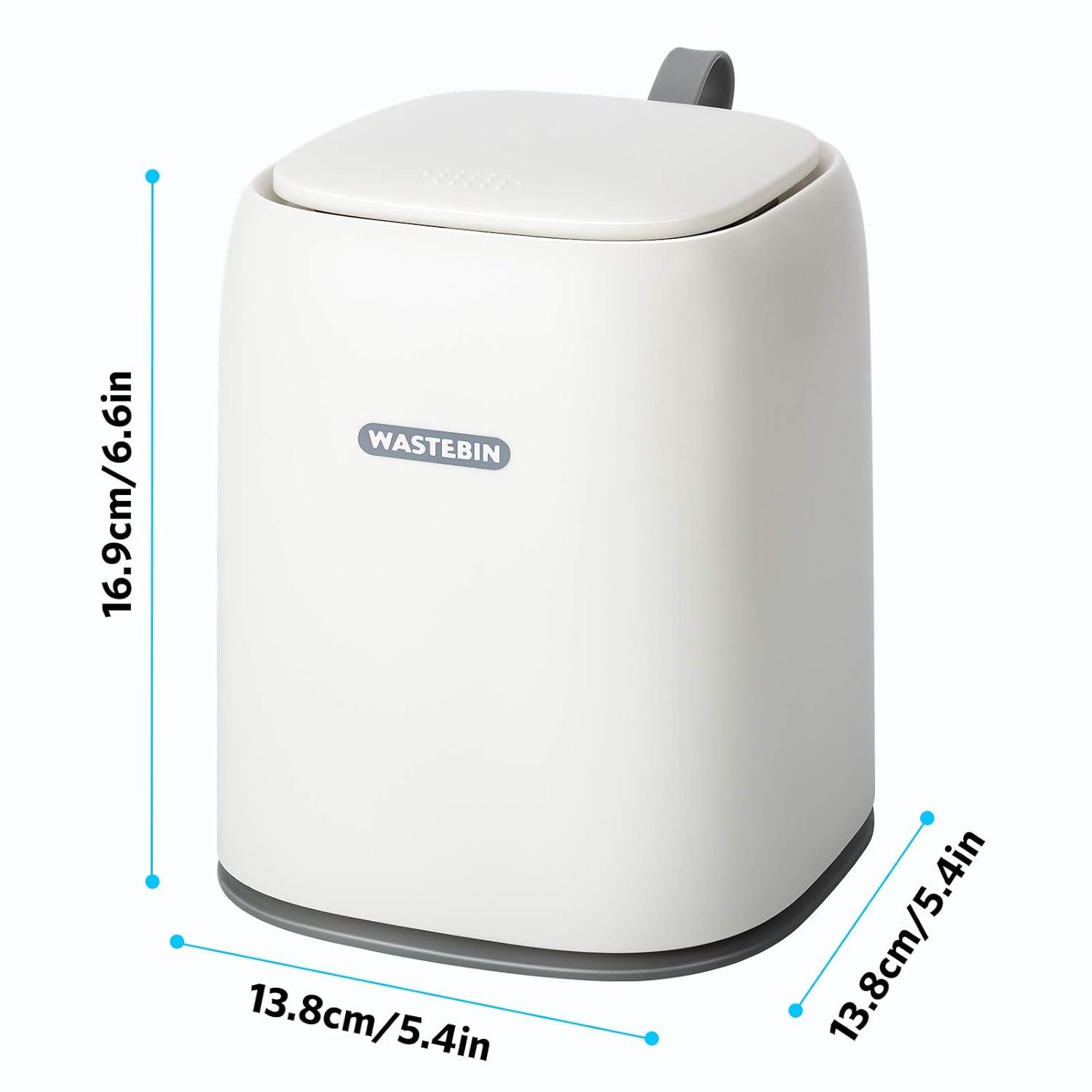 Mini Countertop Trash Can with 3 Rolls of Trash Bags, Waste Can with Press Type Lid, 1.5 L / 0.40 Gal Wastebasket Dispenser, Bin for Coffee Table, Bathroom Vanity Top (White)