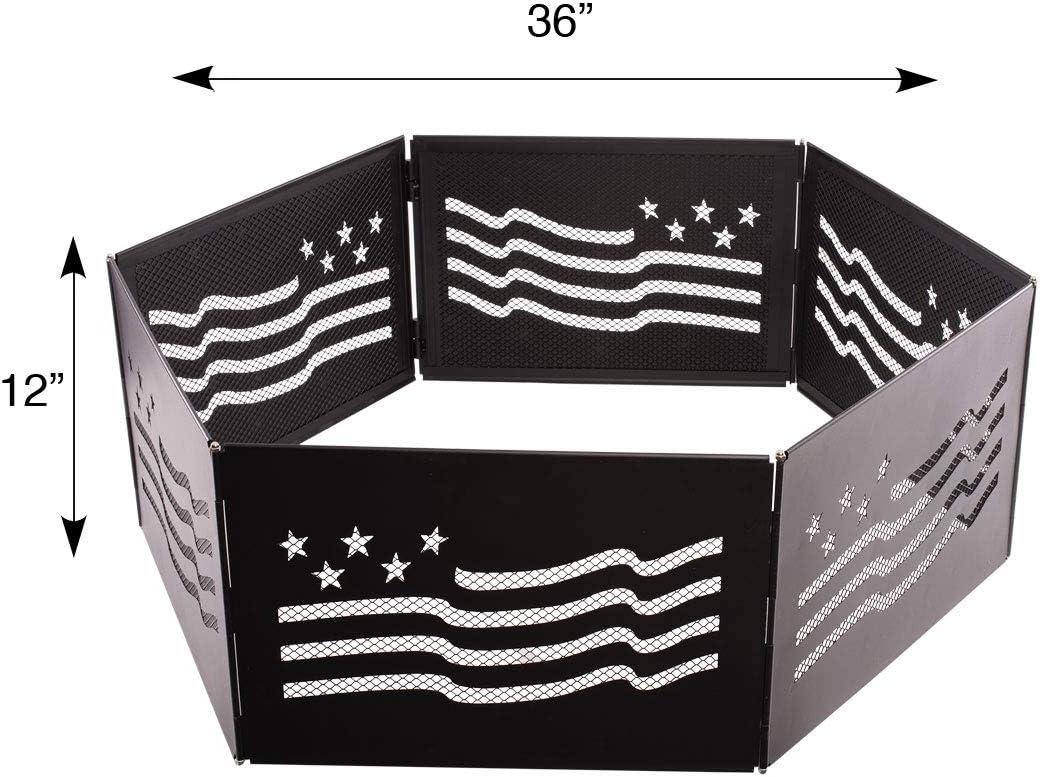 Blue Sky Outdoor Living 36" x 12" Zion Portable Folding Fire Ring, Stars and Stripes, Black