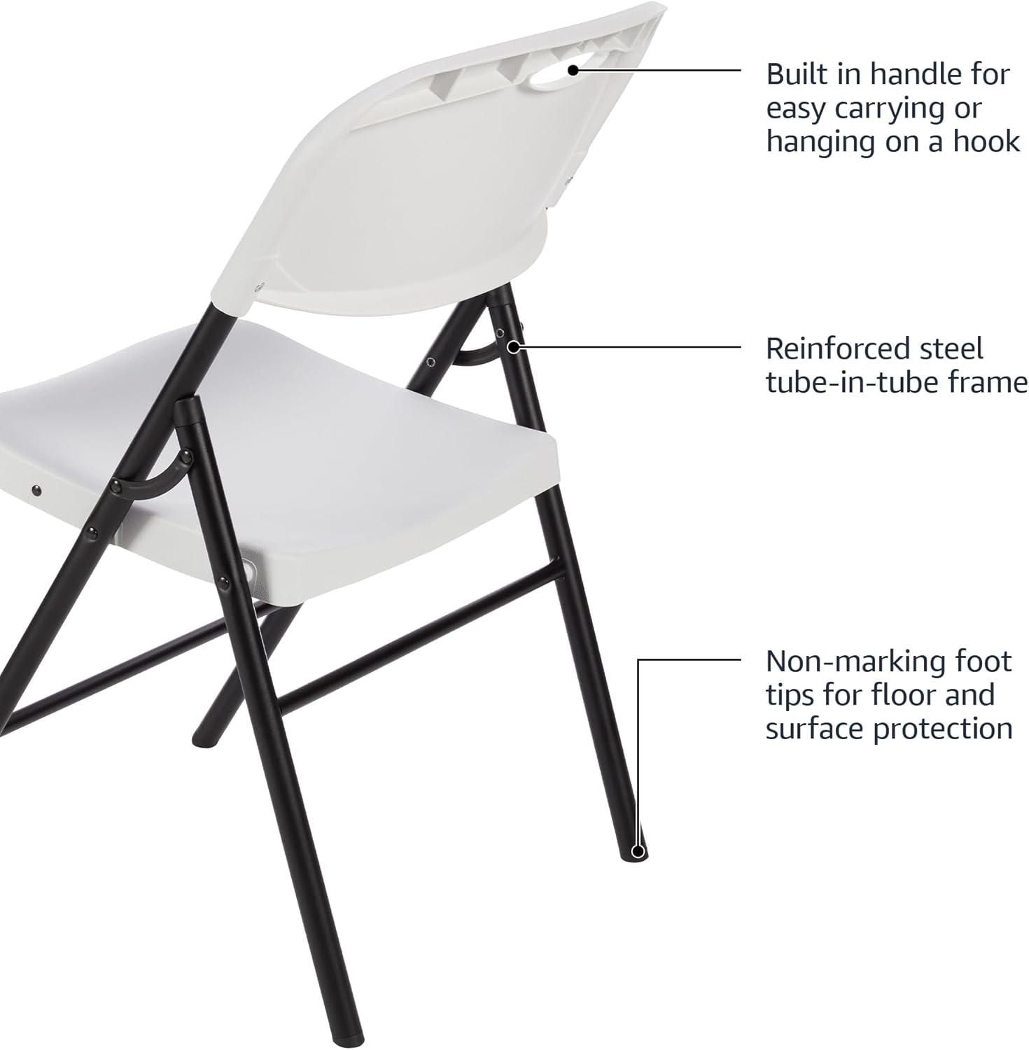 UBesGoo 2 Pack Folding Chair, Plastic Folding Chair for Indoor and Outdoor, Steel Frame Portable Chairs, Easy to Carry, White