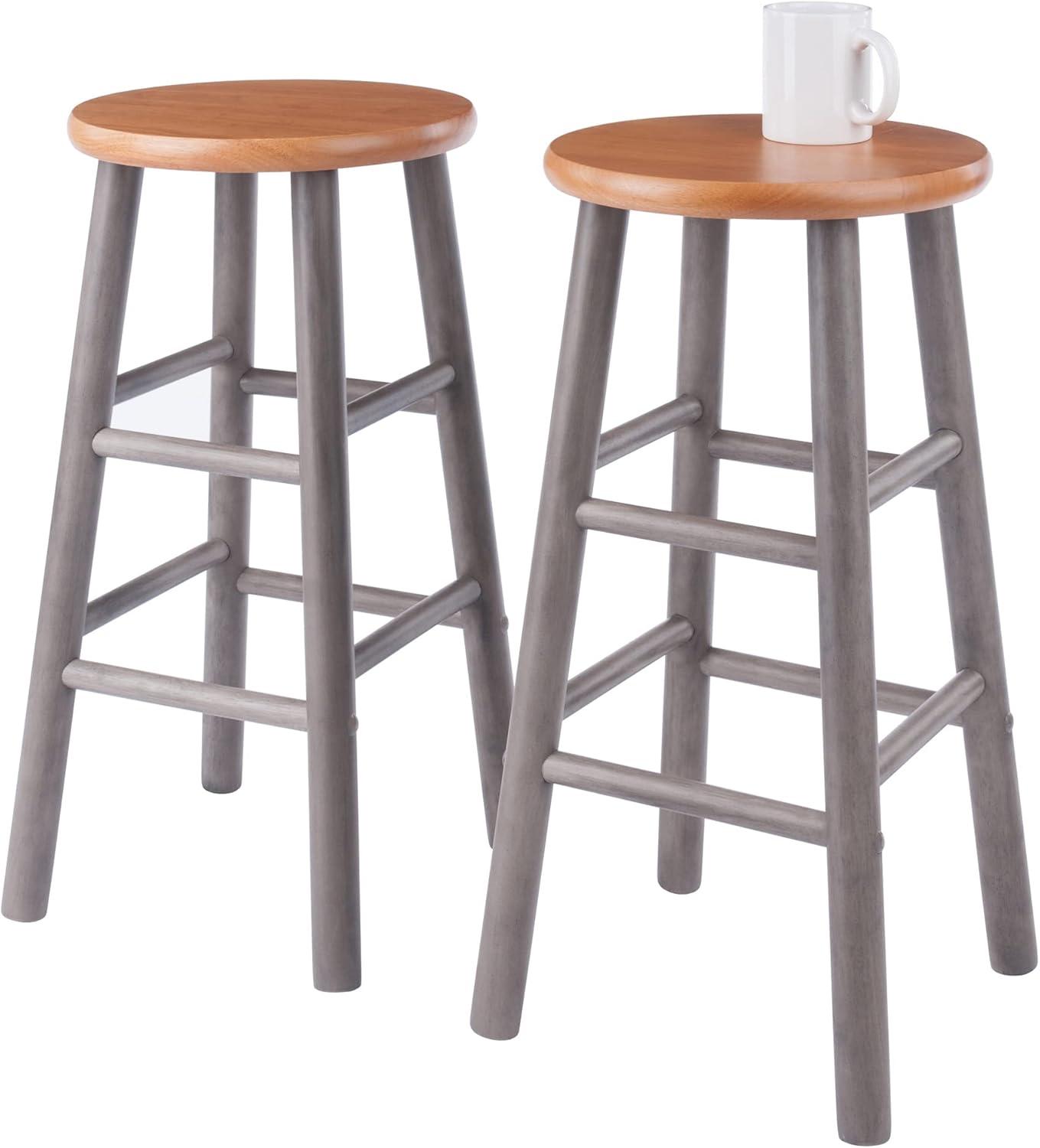 24" Gray and Teak Backless Wood Counter Stools Set