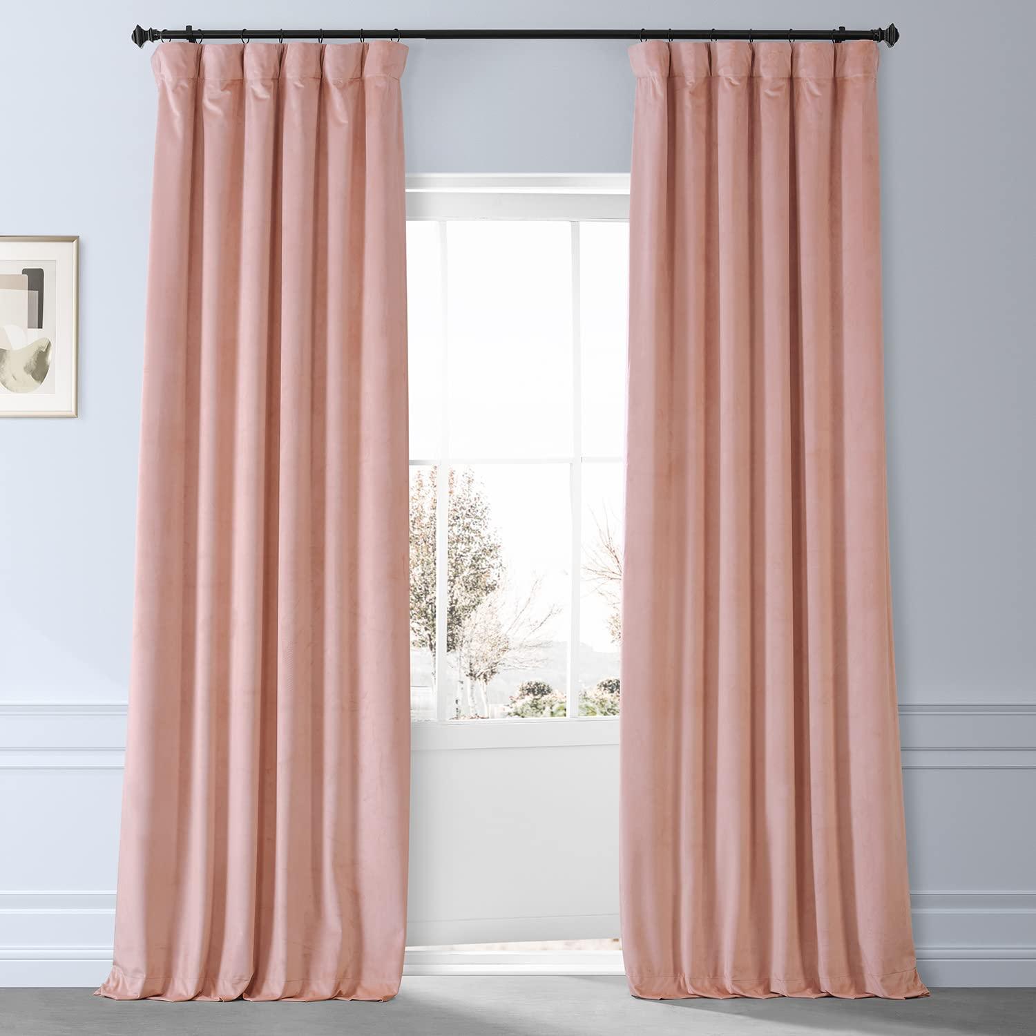 Apricot Blossom Velvet Blackout Curtain Panel, 50" x 108"