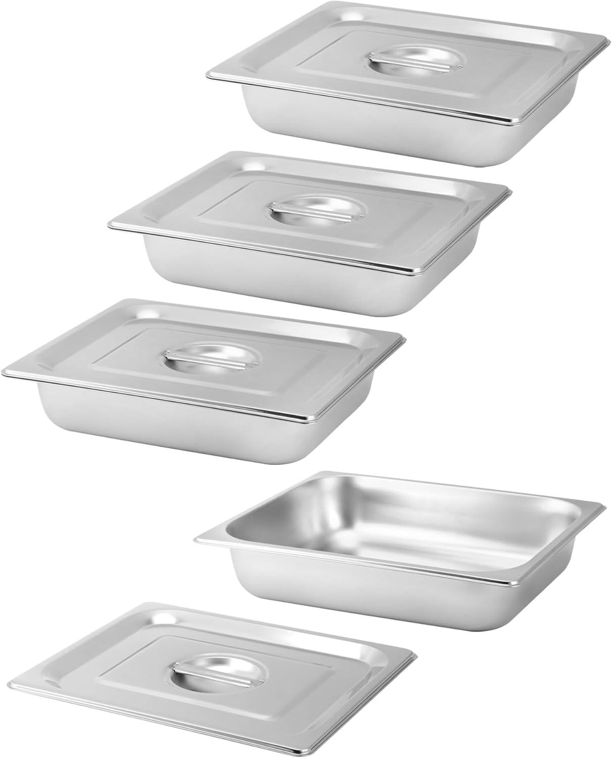 QWORK Stainless Steel Full Size 1/1 Chafing Dish Pan Set, 4 Pack 2.56" Deep 0.03" Thick 8.5L Heat-Resistant Pans with Lids, Steam Table Pans for Catering & Food Service