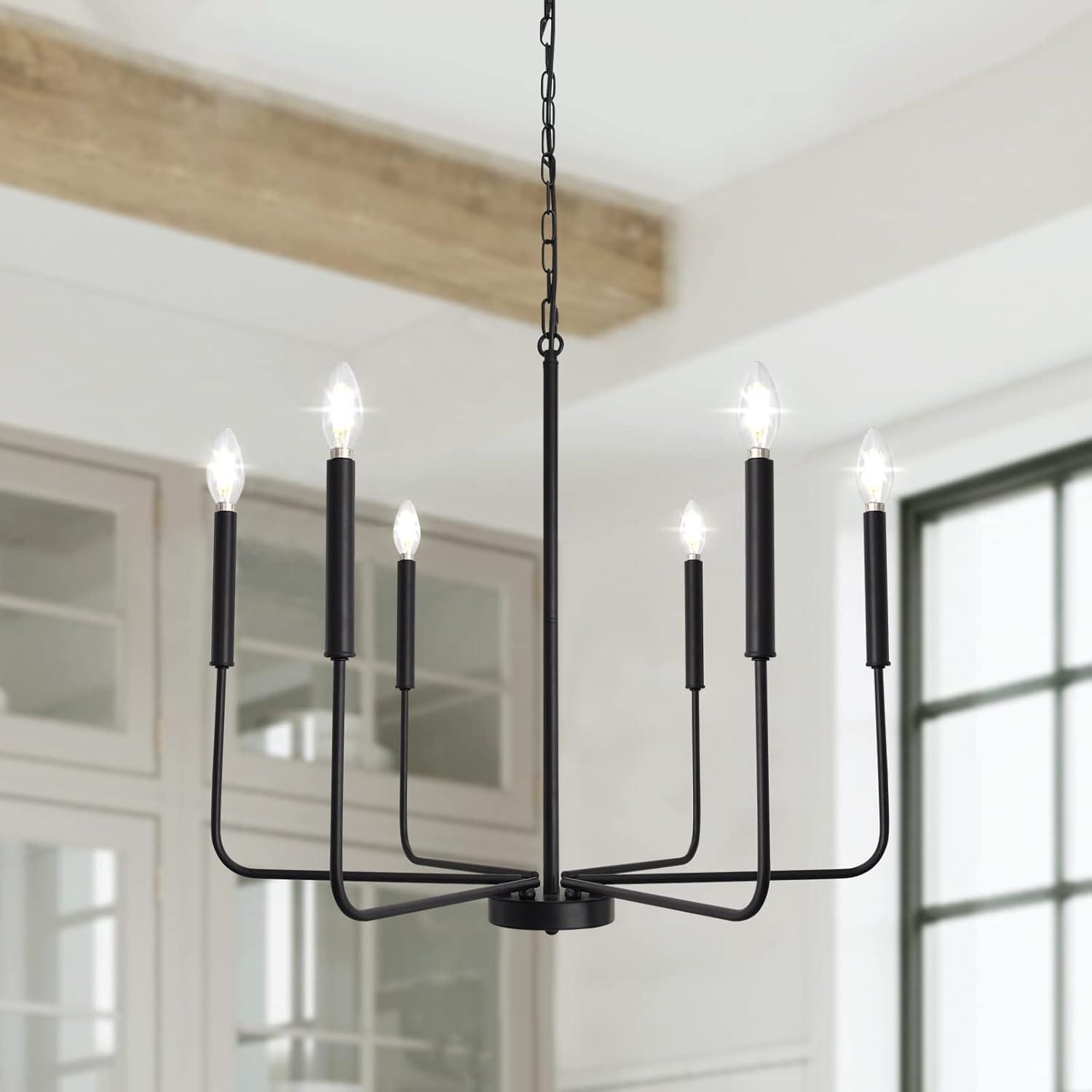 SineRise Black Chandelier, 6-Light Modern Farmhouse Chandelier, Candle Chandelier Light Fixtures, Rustic Industrial Chandelier for Entryway, Bedroom, Foyer and Living Room