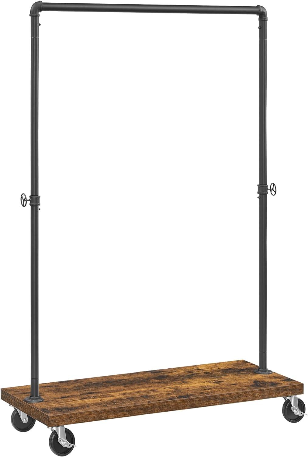 Rustic Brown and Black Industrial Rolling Garment Rack