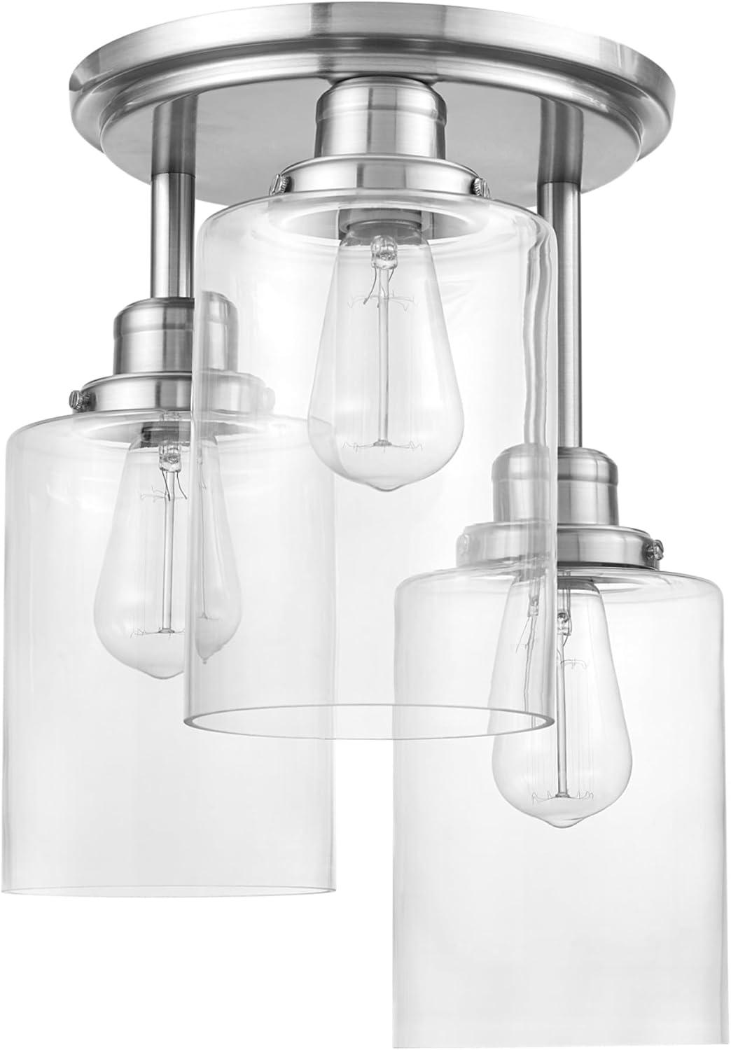 Globe Electric Annecy 3-Light Brushed Steel Semi-Flush Mount Ceiling Light with Clear Glass Shades, 61418