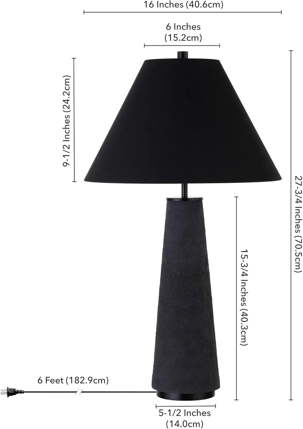 Evelyn&Zoe Ingalls 28" Tall Monochrome Table Lamp with Fabric shade in Matte Black/Black