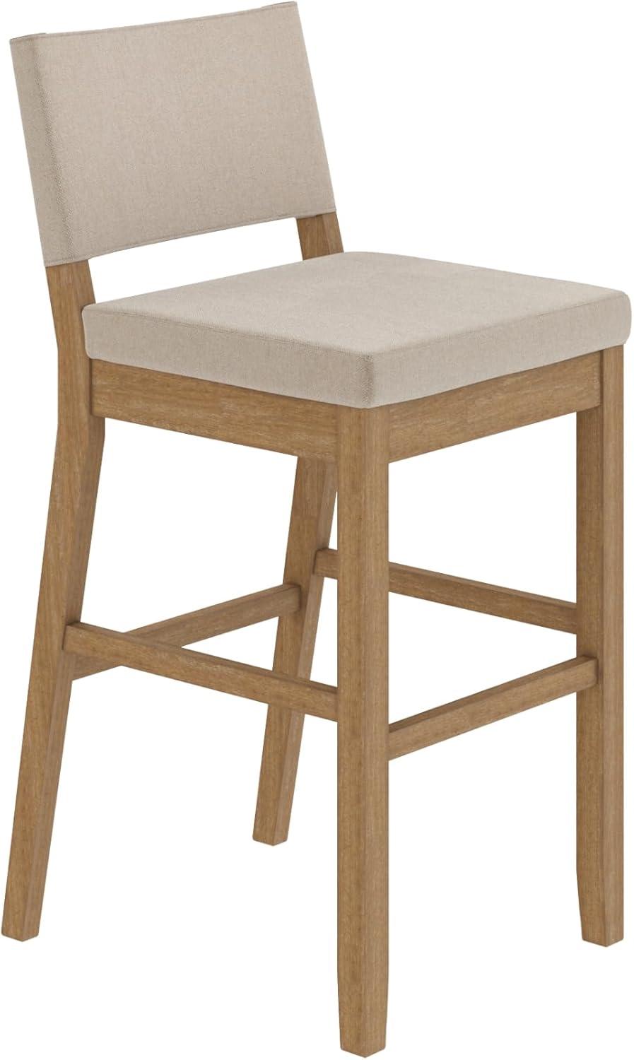 Natural Flax and Light Brown Upholstered Bar Stools, Set of 2