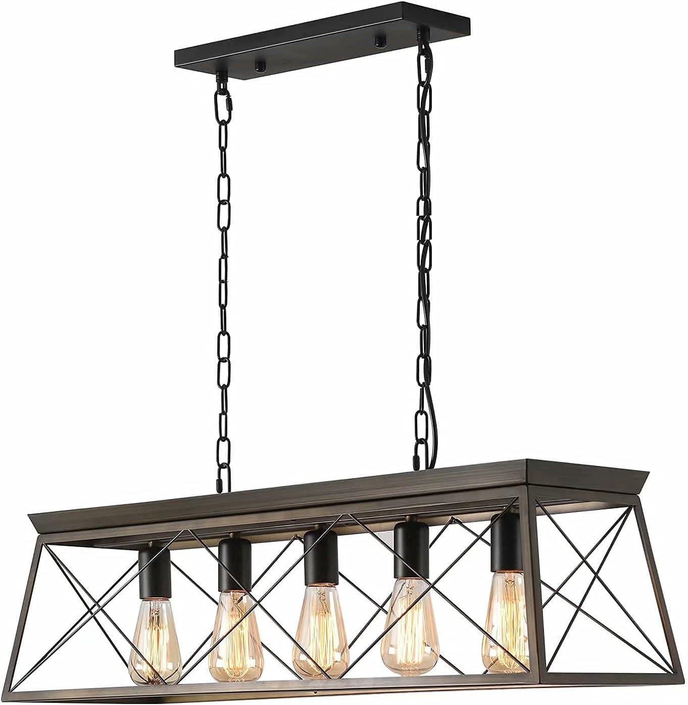 Progress Lighting Briarwood 5-Light Linear Chandelier, Antique Bronze, Faux-Painted Wood Enclosure