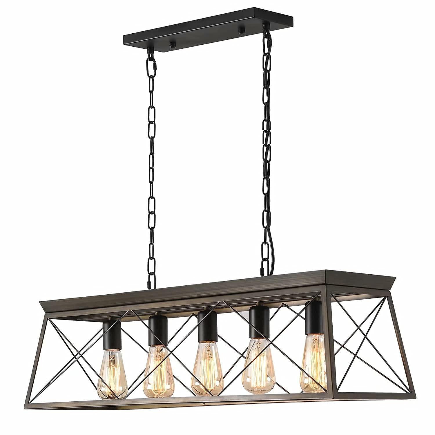 Progress Lighting Briarwood 5-Light Linear Chandelier, Antique Bronze, Faux-Painted Wood Enclosure