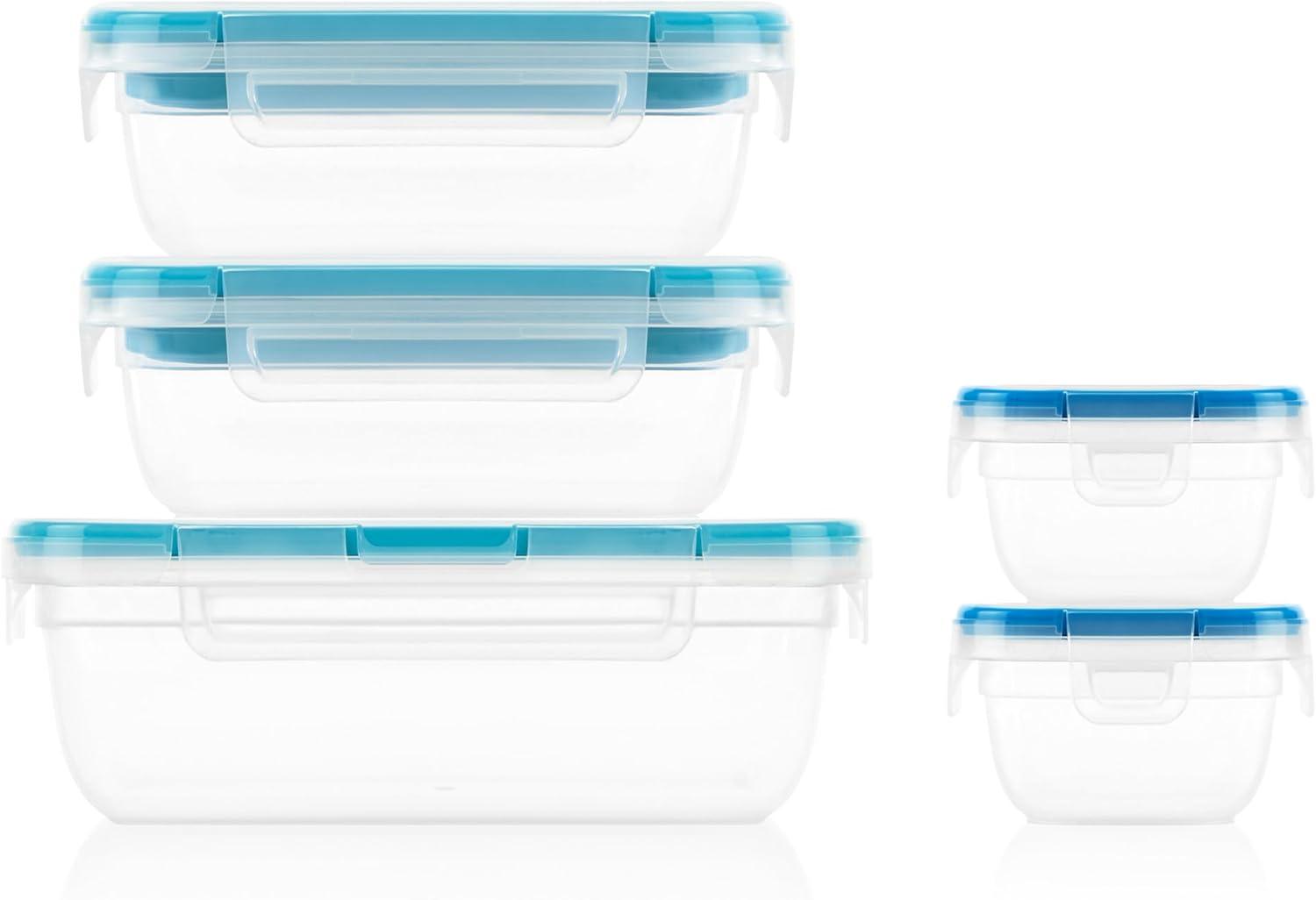 Clear BPA-Free Plastic Food Storage Containers with Snap Lids, 10-Piece Set