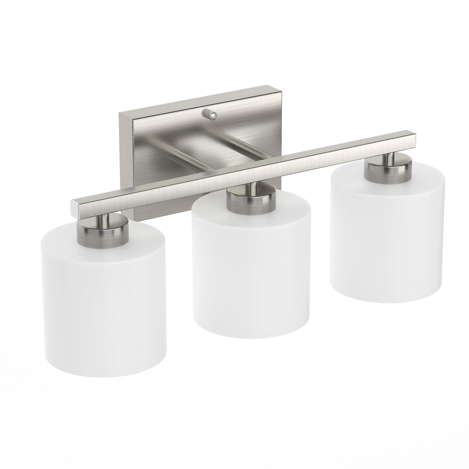 Brushed Nickel Bathroom Light Fixtures, 3-Light Modern Vanity Light Over Mirror