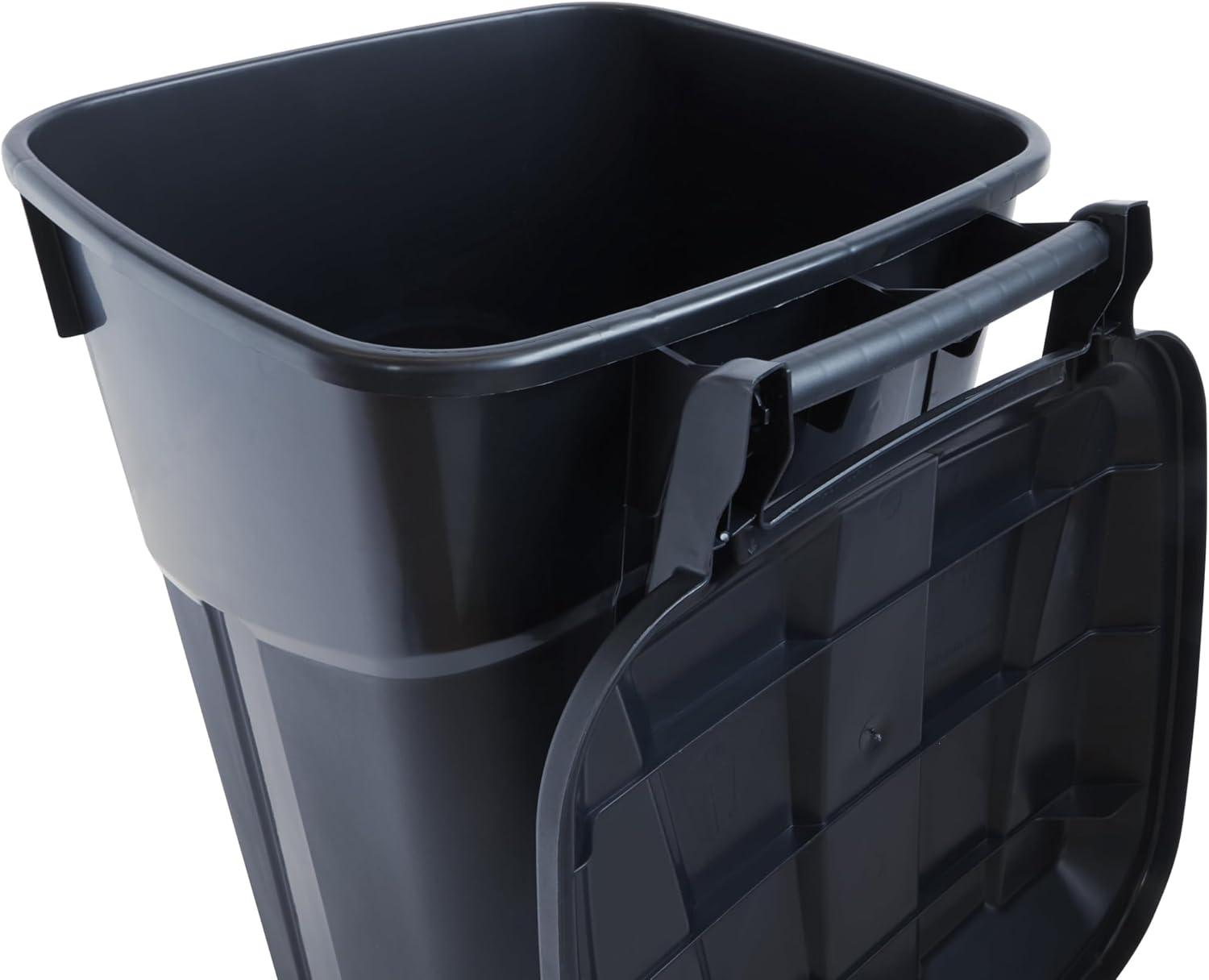 Hyper Tough 32 Gallon Wheeled Heavy Duty Plastic Garbage Can, Attached Lid, Black