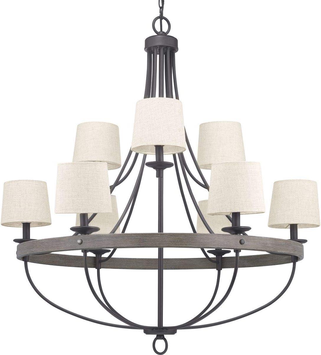 Progress Lighting Gulliver 9-Light Chandelier, Graphite, Wood Grained Texture Shade