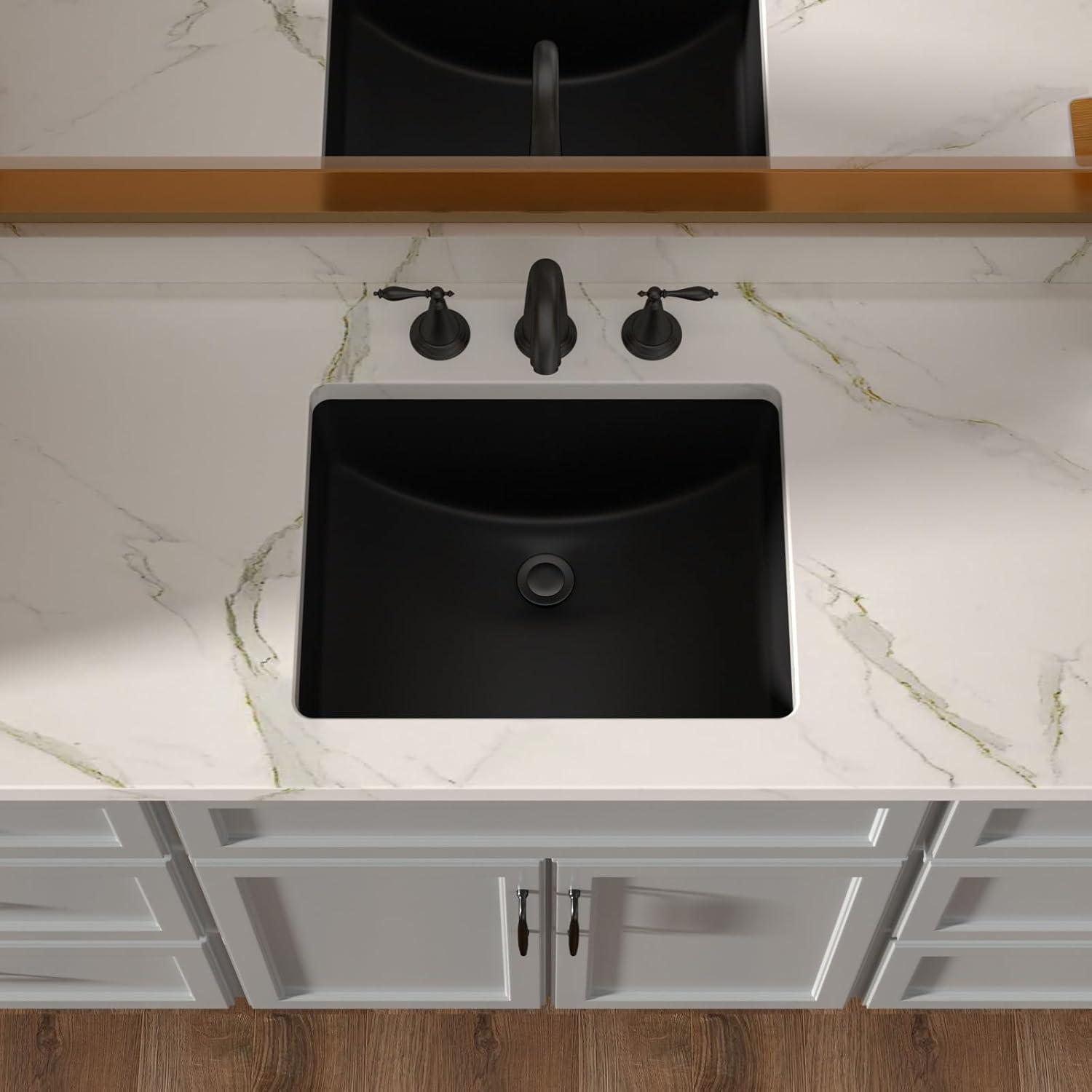 18" L x 14" W Undermount White Ceramic Rectangle Sink Under Counter Basin Bathroom Sink