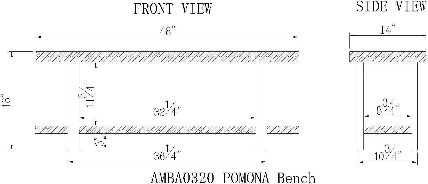 48&#34; Pomona Solid Wood and Metal Entryway Bench Brown - Alaterre Furniture