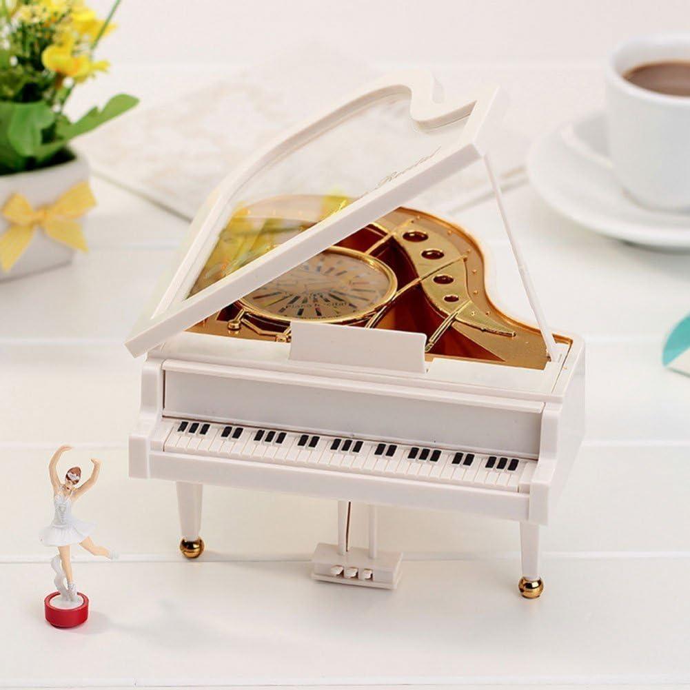 White and Gold Mechanical Ballerina Piano Music Box