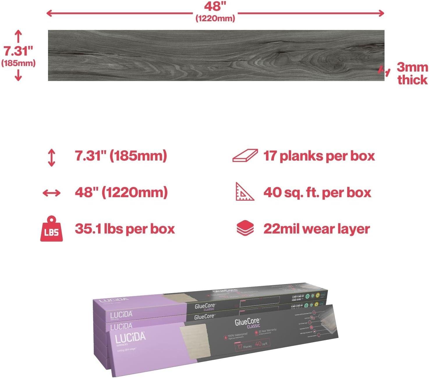 Lucida USA GlueCore Classic 22mil x 7.3" W x 48" L Glue Down Vinyl Tile Flooring