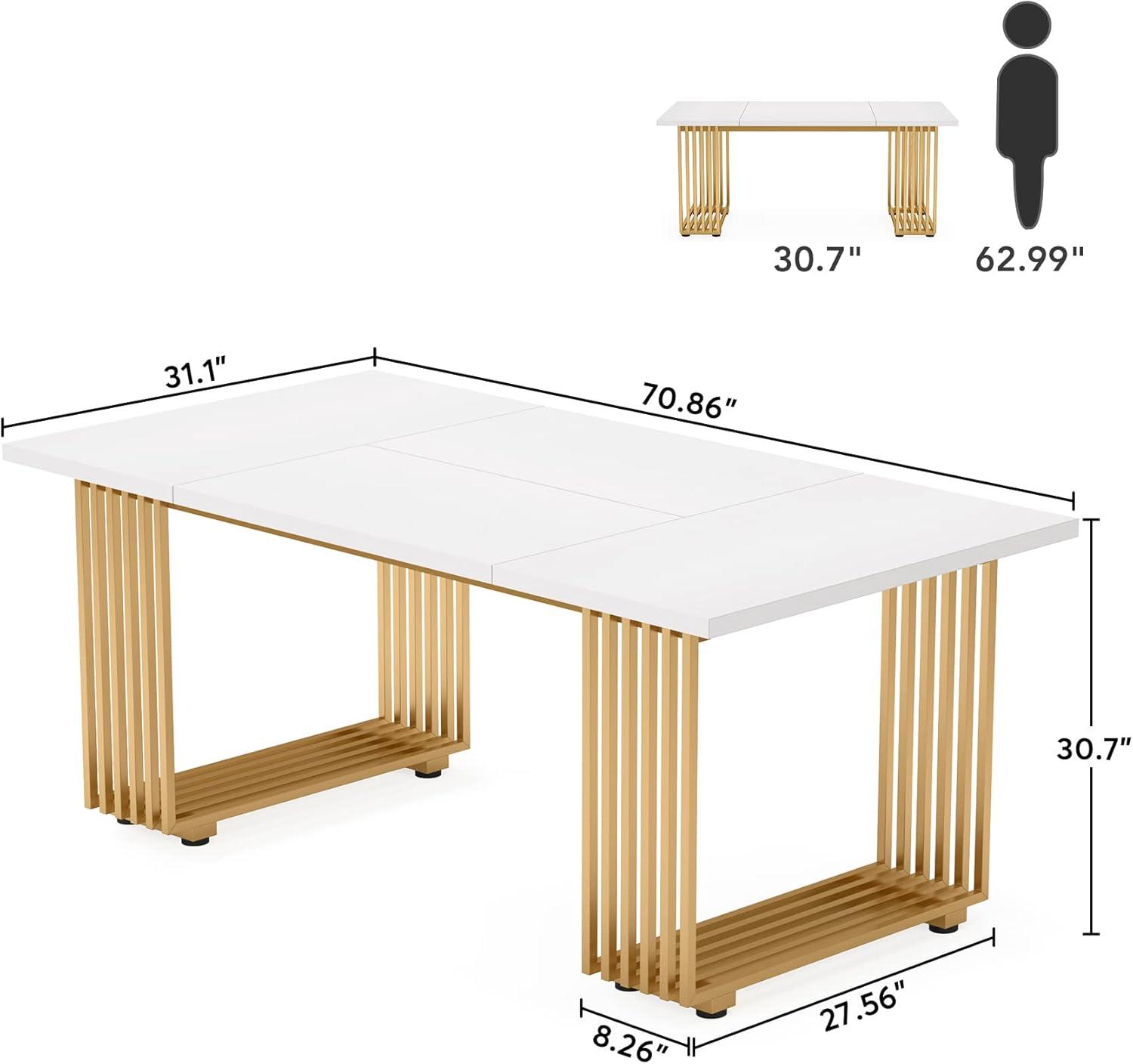 Modern Dining Table for 6-8 People, 70.8 Inches White Kitchen Table White