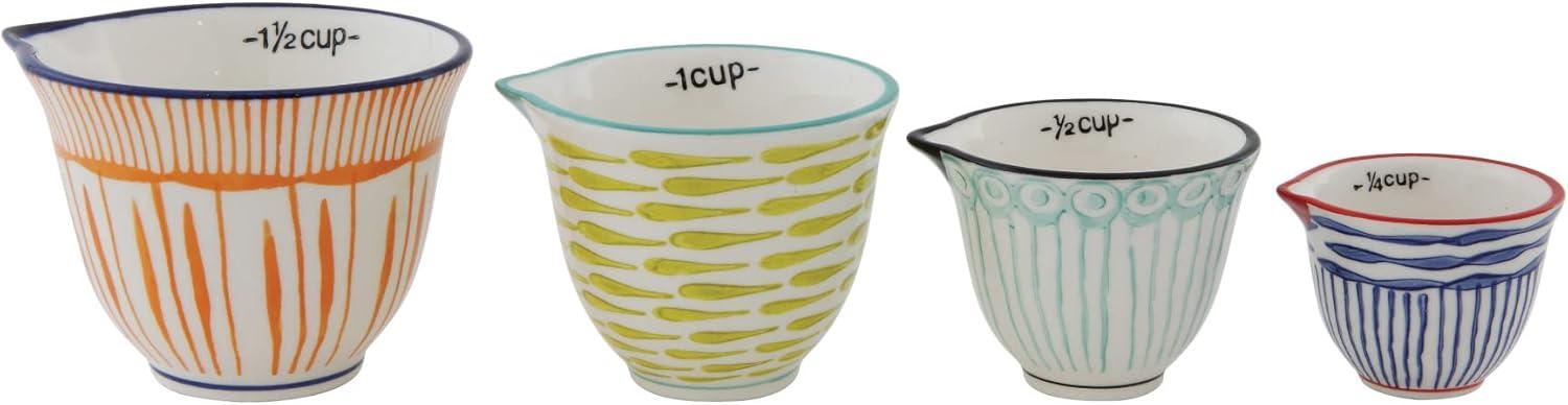 Hand Stamped Multicolor Stoneware Measuring Cups Set