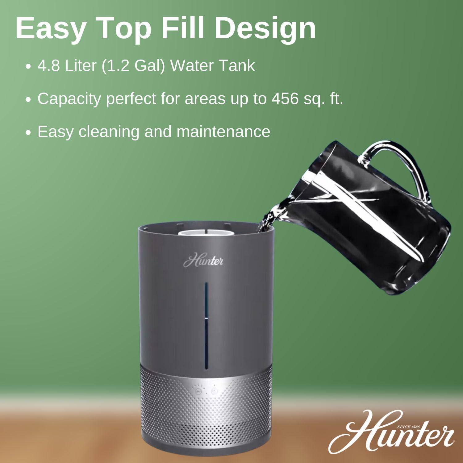 HHE150 Hunter Aspire 4.8L Evaporative Humidifier with PermaWick Filter (4.8L) - Remove Contaminants & White Dust for Clean Mist & Air – Medium Humidifier for Home, Bedroom, or Dorm - Taupe