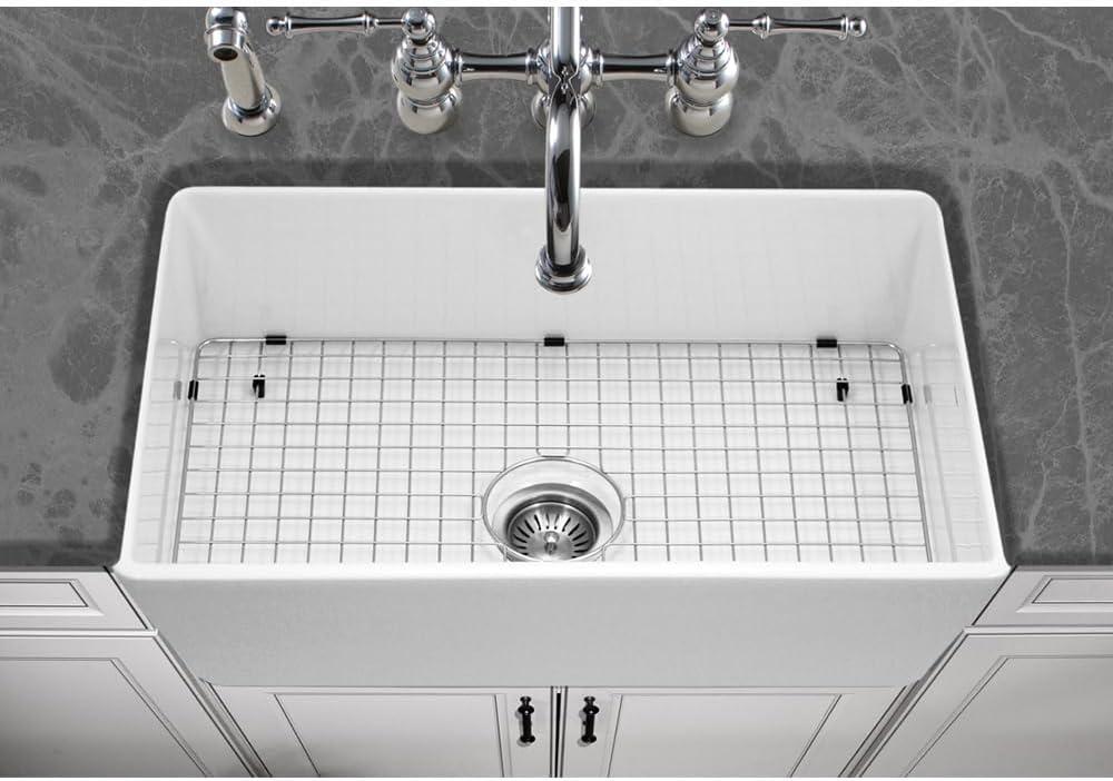 Houzer 33 inFireclay Apron Front Farmhouse Kitchen Sink w/ Strainer, Grid - PTG-4300 WH-C