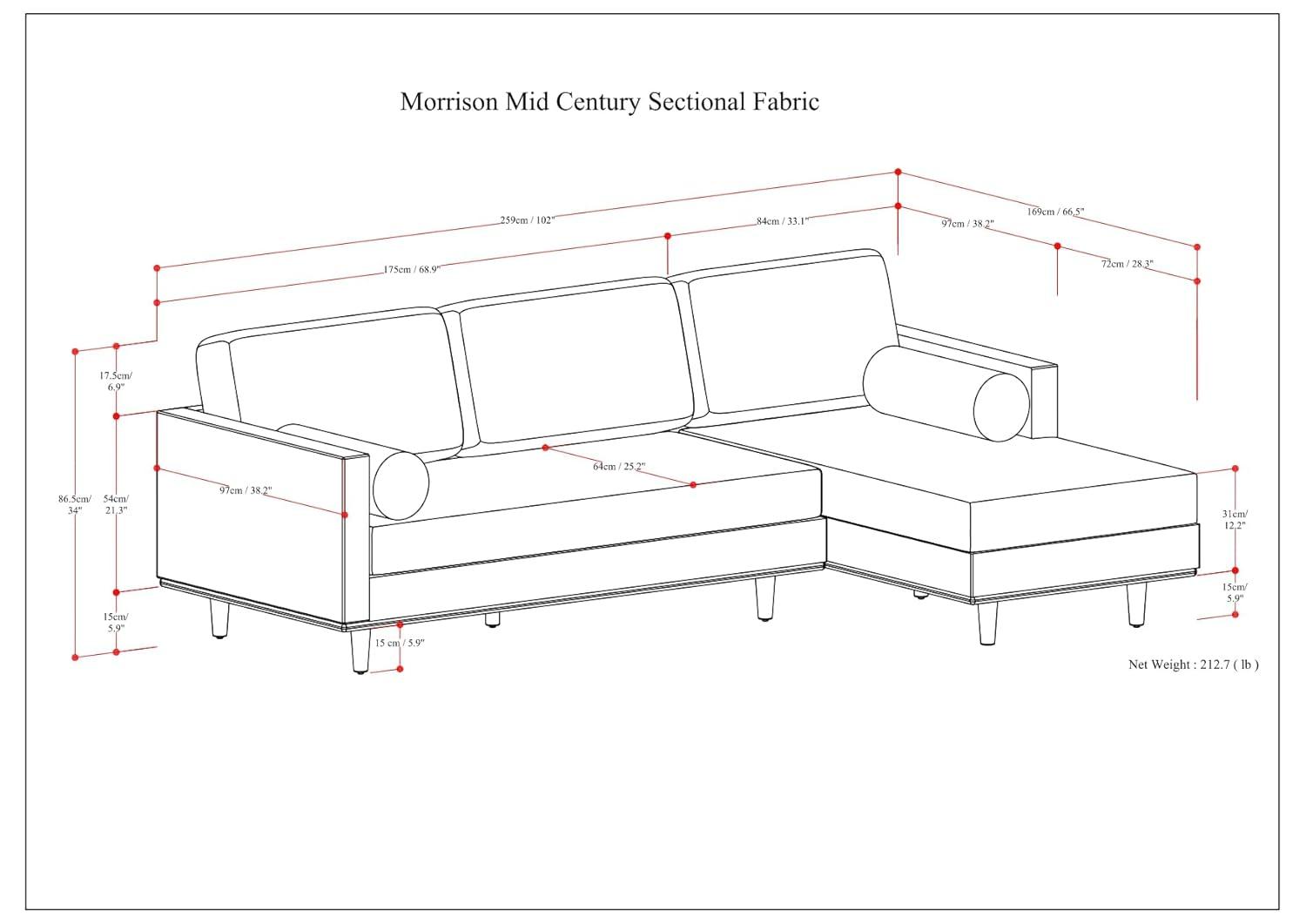 Simpli Home Morrison Large Left Sectional Sofa,Mid-Century Modern Couch with Chaise Lounge and Eco-Friendly Woven-Blend Fabric