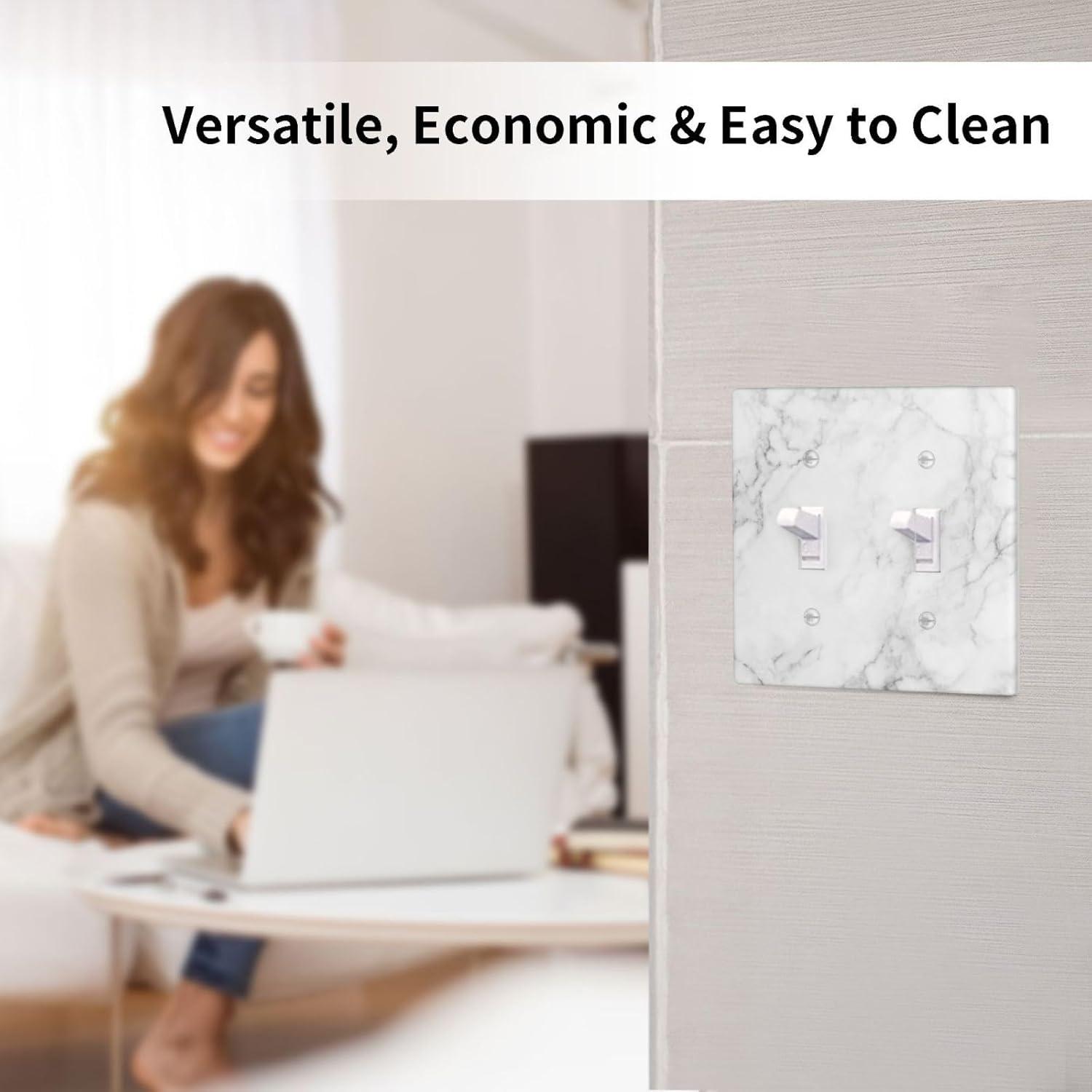 Graphics Wallplates - White Grey Marble Background Print - Double Toggle Wall Plate Cover