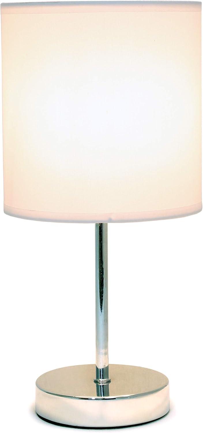 Simple Designs 11.81" Basic Chrome Mini Table Lamp with Fabric Shade, White