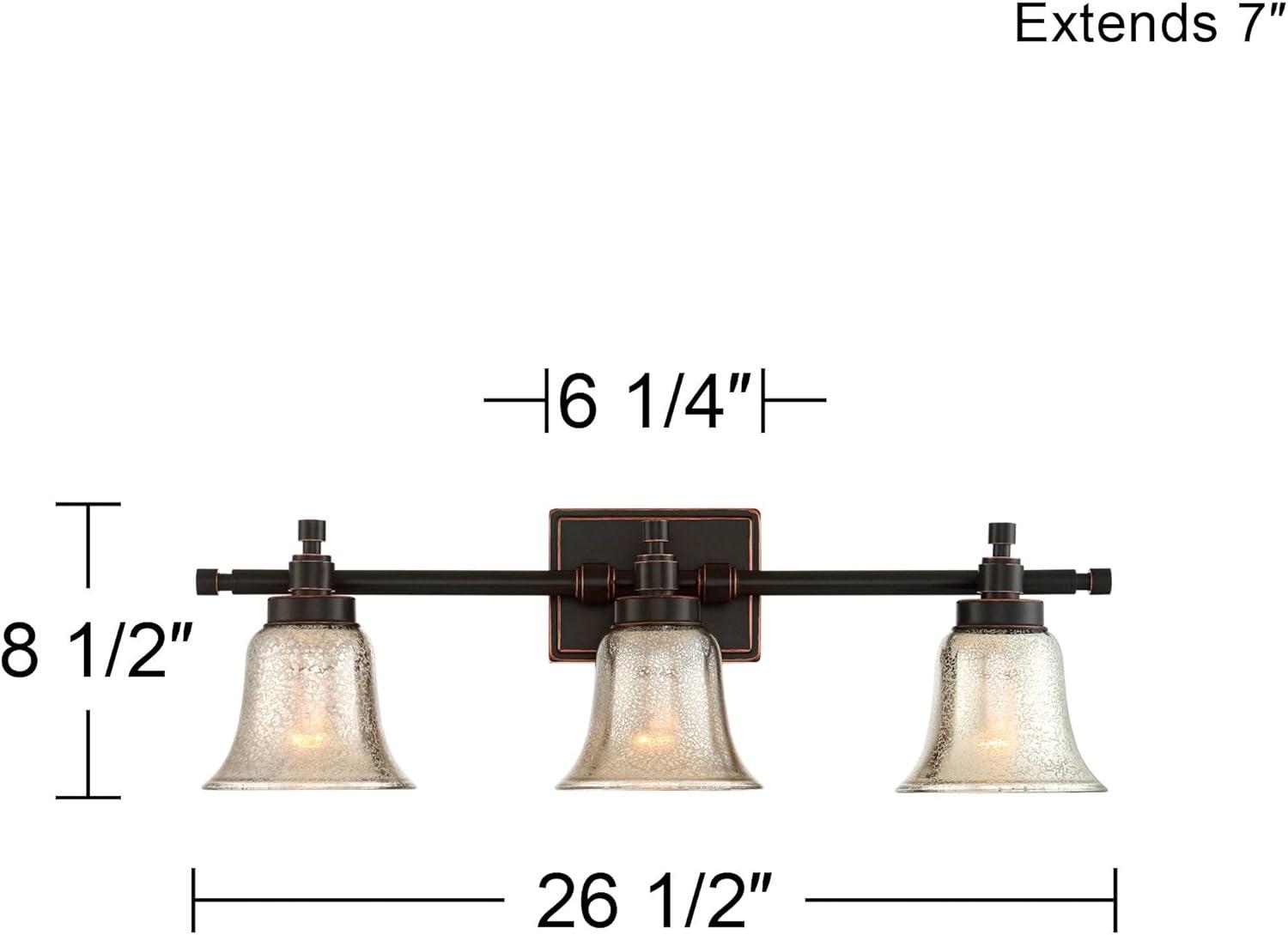 Possini Euro Design Varra Rustic Industrial Wall Light Bronze Hardwire 26 1/2" 3-Light Fixture Bell Mercury Glass Shade for Bedroom Bathroom Vanity