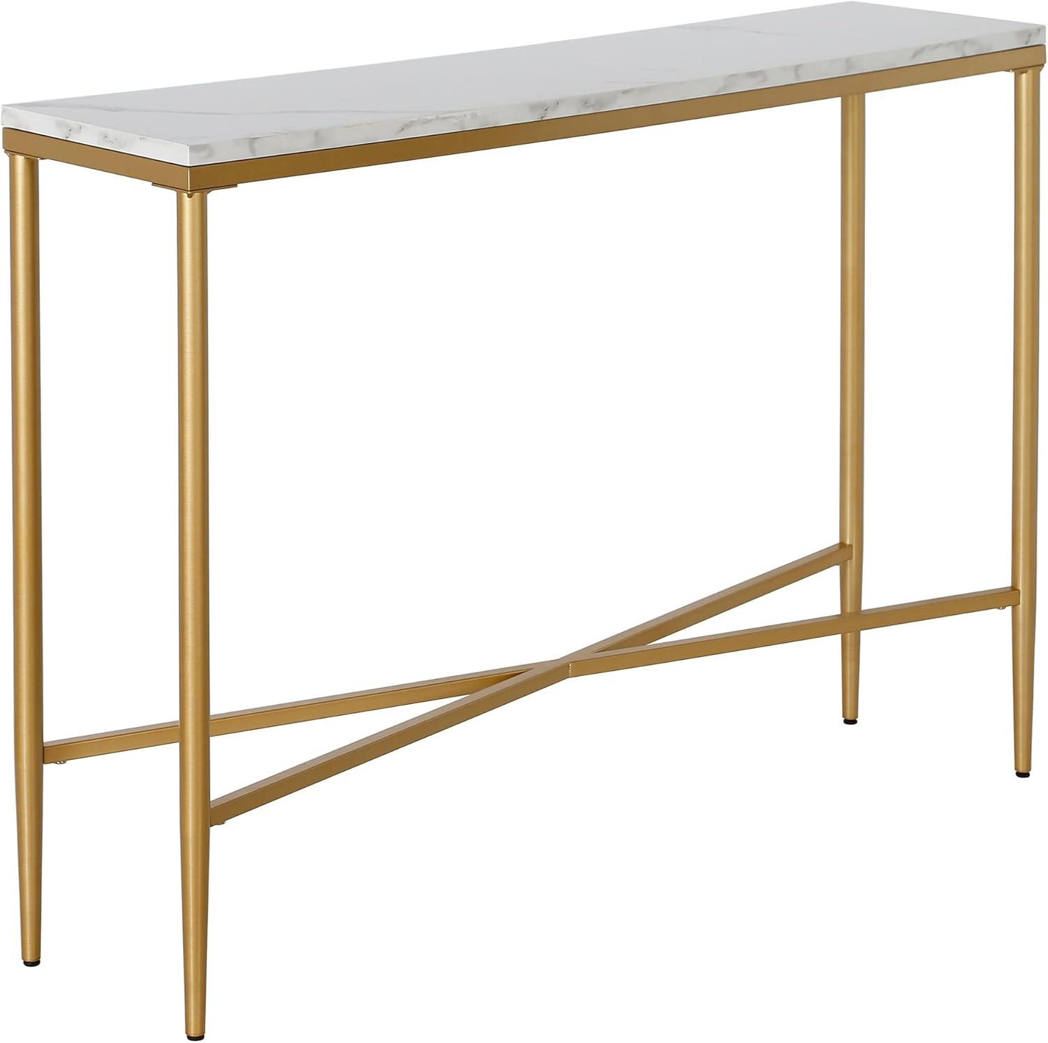 Huxley 42" Brass and Faux Marble Slim Console Table