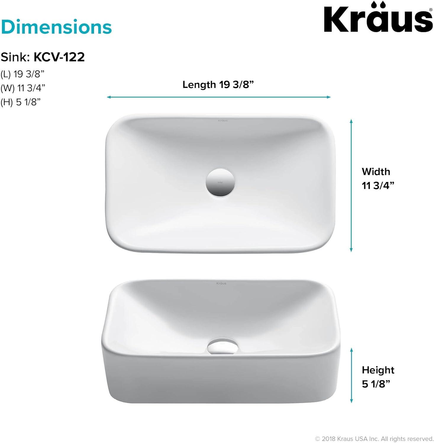 White Ceramic Rectangular Above-Counter Vessel Sink