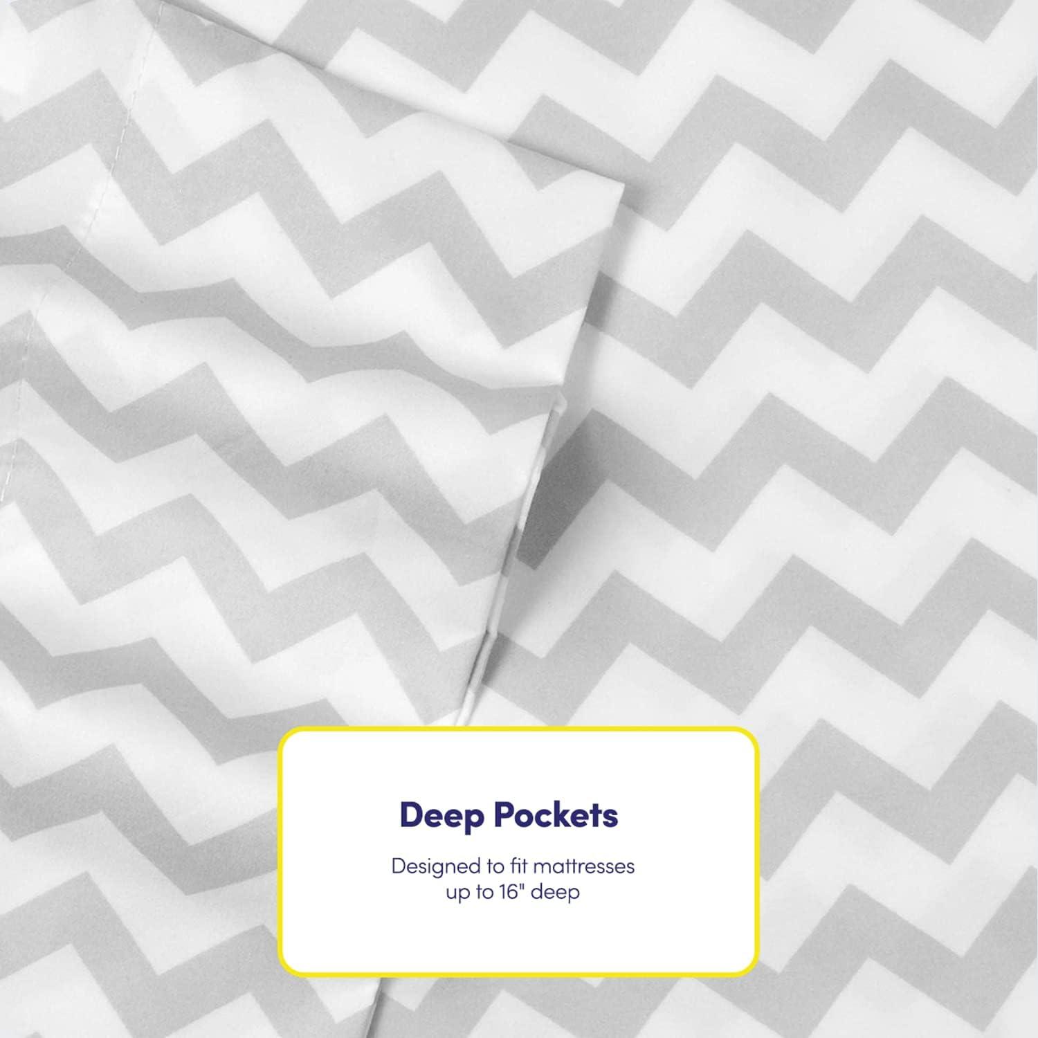 6 Piece Chevron Printed Gray Sheet Set, Deluxe Ultra Soft 1500 Series, Double Brushed Microfiber by Sweet Home Collection® - Queen